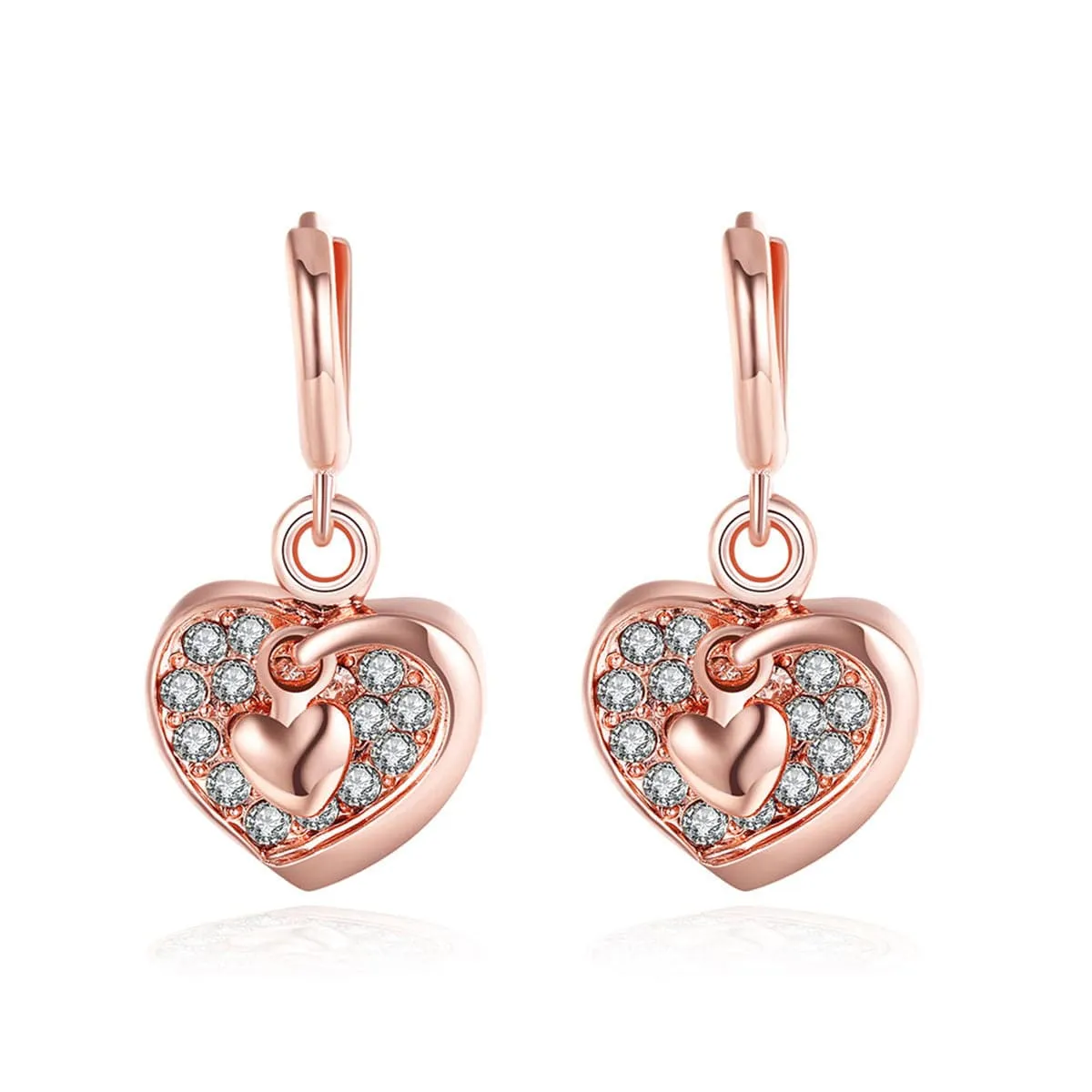 Cubic Zirconia & 18K Rose Gold-Plated Heart Dangle Earrings
