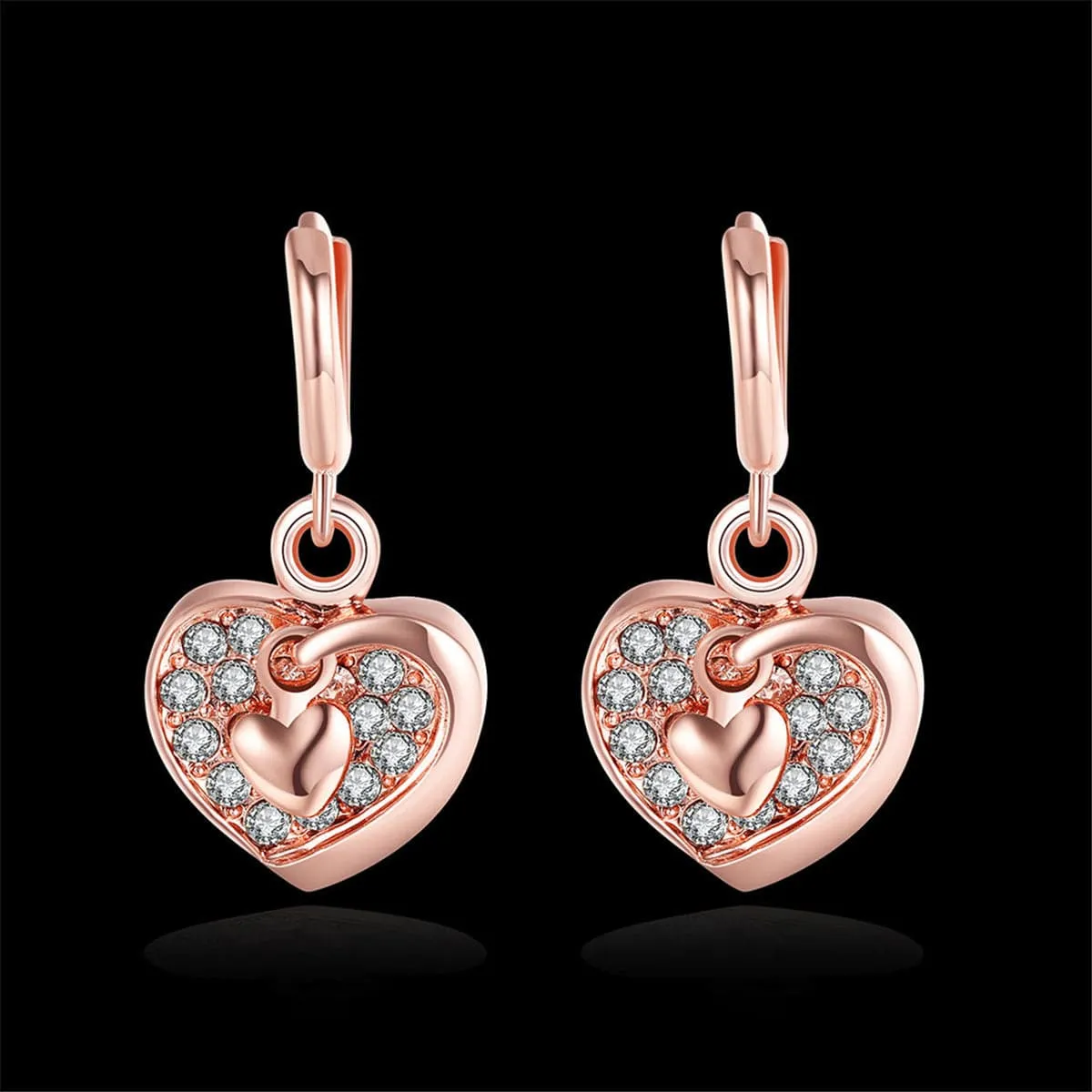 Cubic Zirconia & 18K Rose Gold-Plated Heart Dangle Earrings