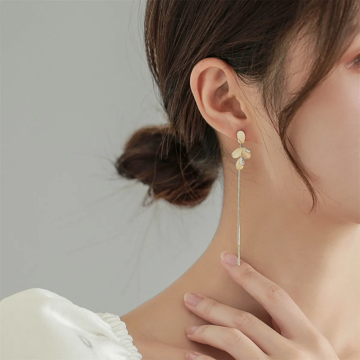 Cubic Zirconia & Cat's Eye Petal Tassel Drop Earrings