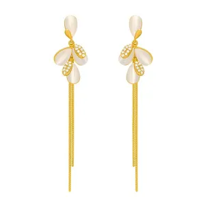Cubic Zirconia & Cat's Eye Petal Tassel Drop Earrings