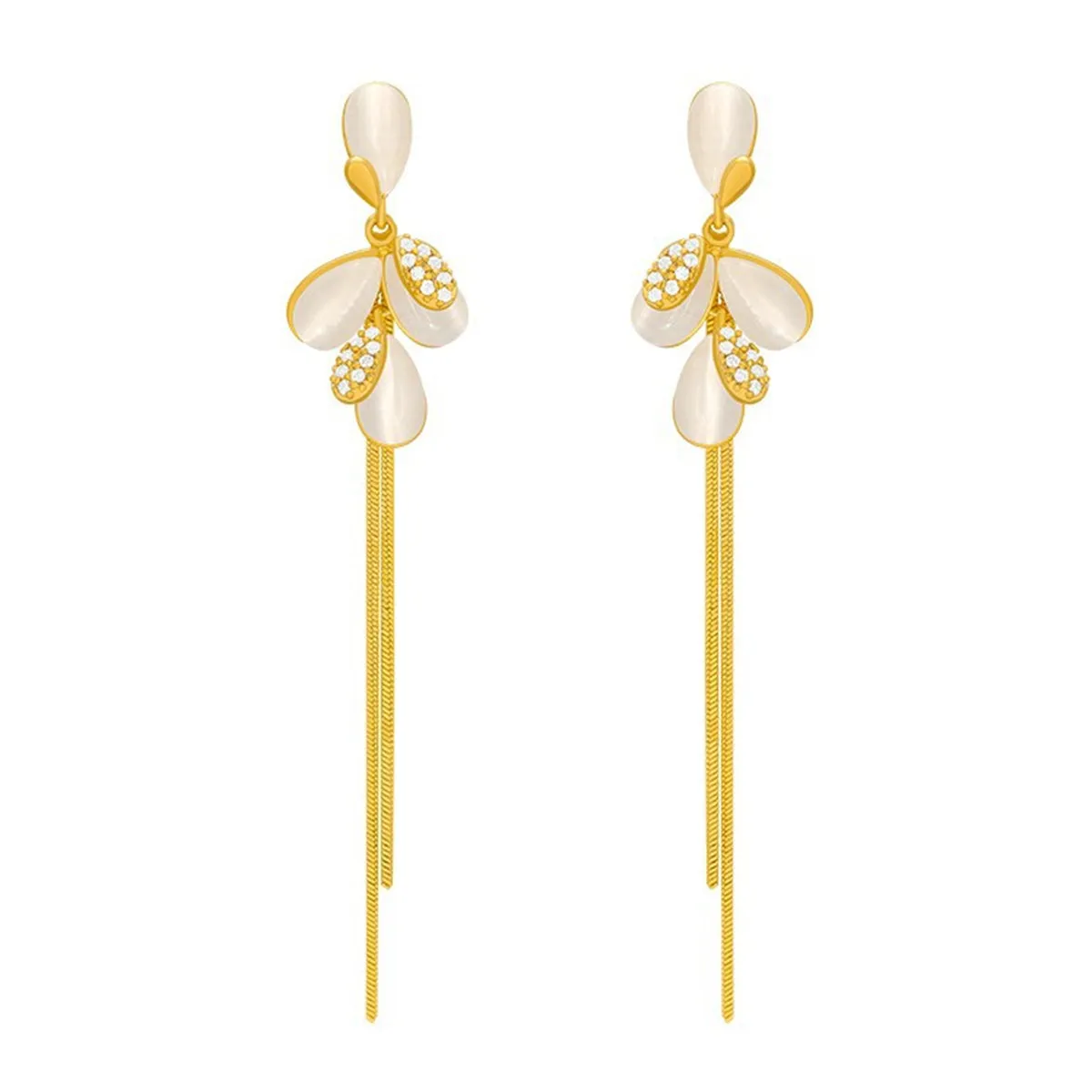 Cubic Zirconia & Cat's Eye Petal Tassel Drop Earrings