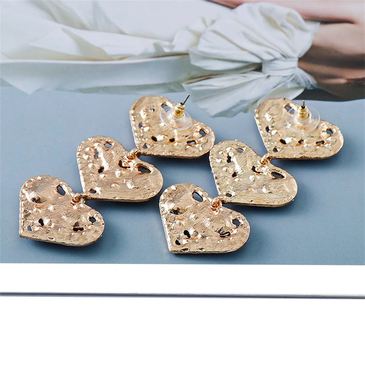 Cubic Zirconia & Crystal 18K Gold-Plated Tiered Heart Drop Earrings