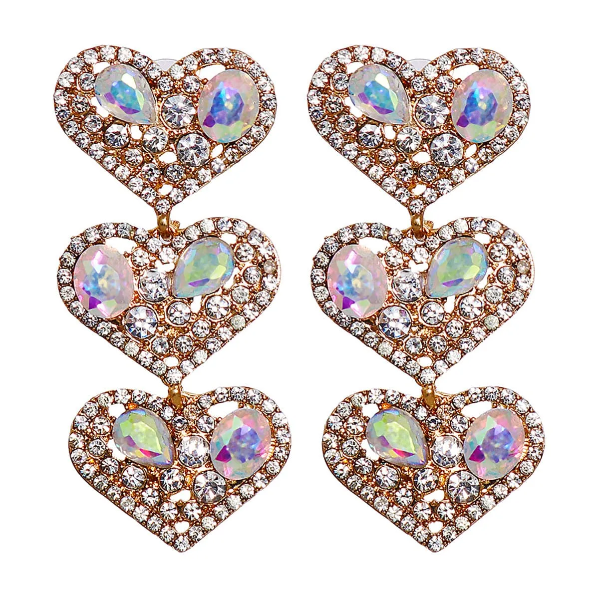 Cubic Zirconia & Crystal 18K Gold-Plated Tiered Heart Drop Earrings
