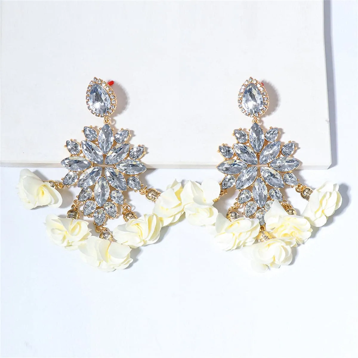 Cubic Zirconia & Crystal Silk 18K Gold-Plated Marquise-Cut Flower Drop Earrings