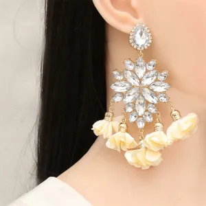 Cubic Zirconia & Crystal Silk 18K Gold-Plated Marquise-Cut Flower Drop Earrings
