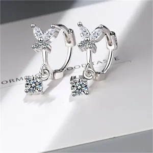 Cubic Zirconia & Crystal Silver-Plated Butterfly Drop Earrings