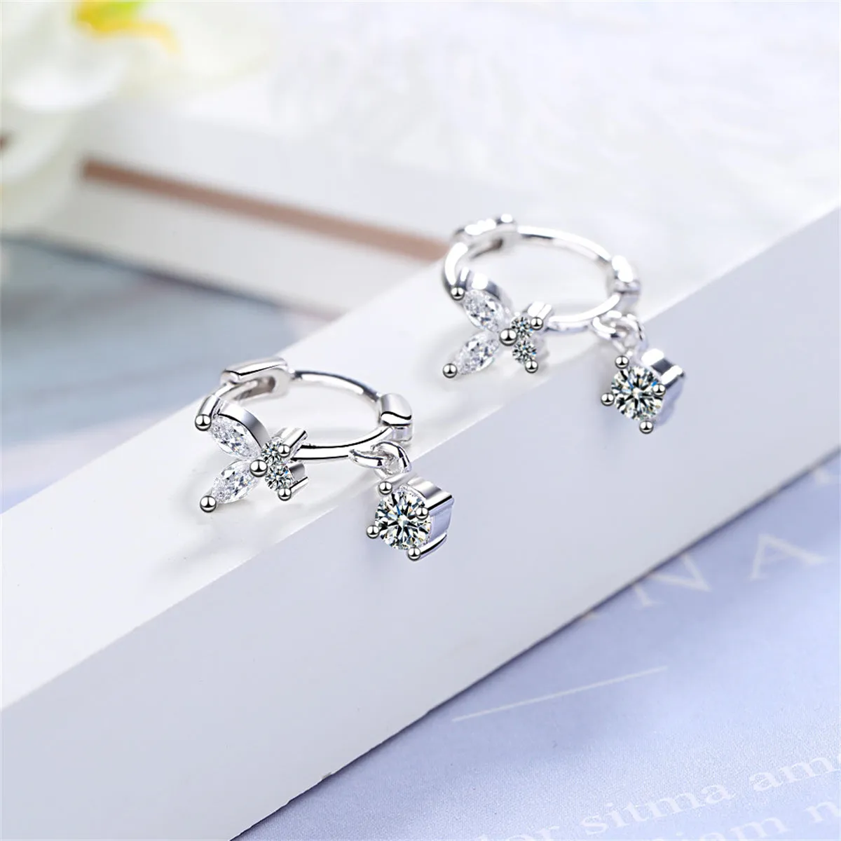 Cubic Zirconia & Crystal Silver-Plated Butterfly Drop Earrings