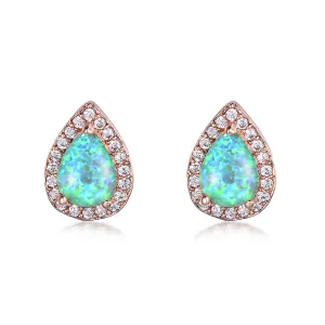 Cubic Zirconia & Green Opal Halo Teardrop Stud Earrings