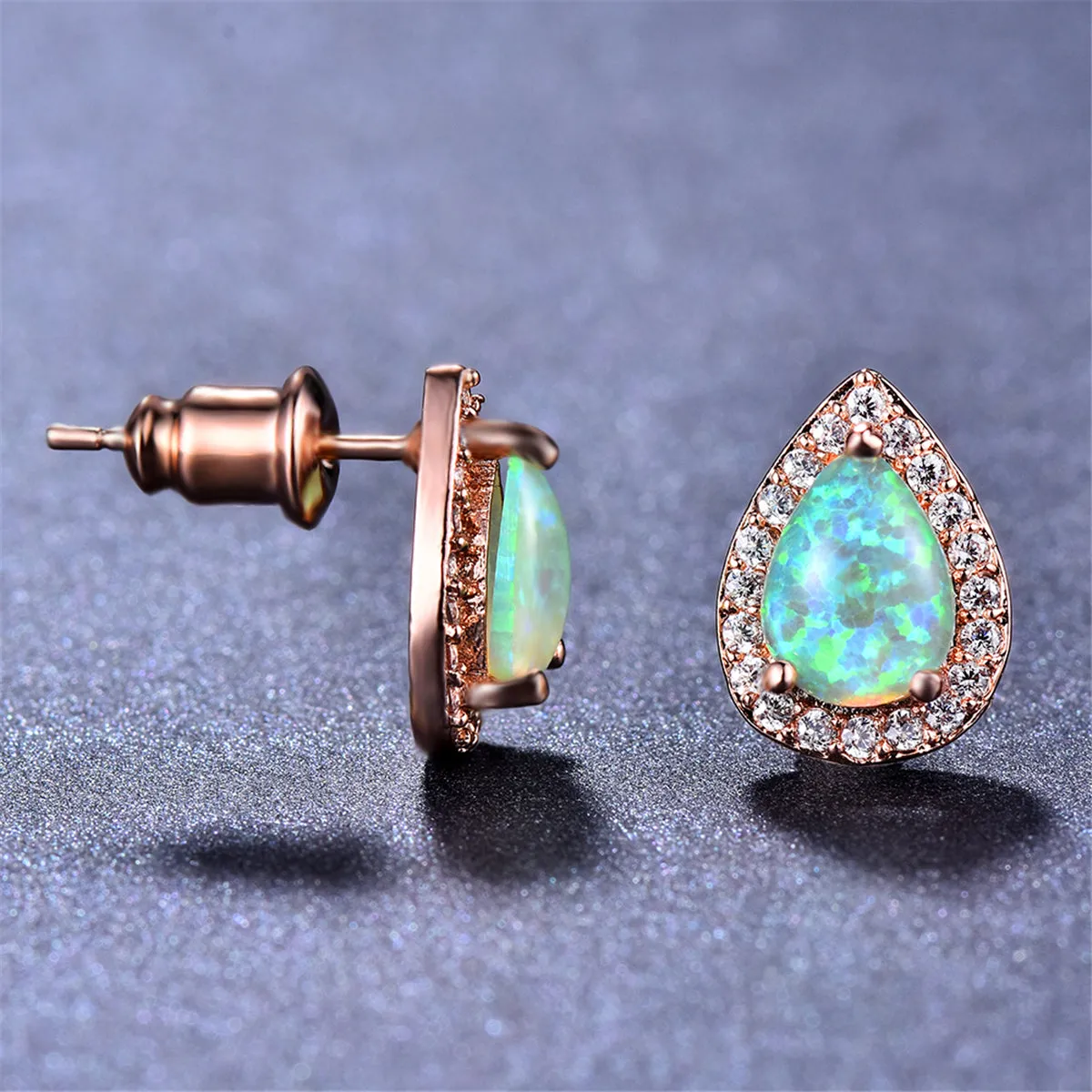 Cubic Zirconia & Green Opal Halo Teardrop Stud Earrings
