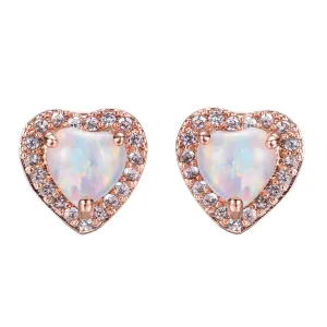 Cubic Zirconia & Opal 18K Rose Gold-Plated Halo Heart Stud Earrings