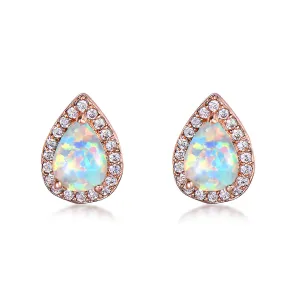 Cubic Zirconia & Opal Halo Teardrop Stud Earrings