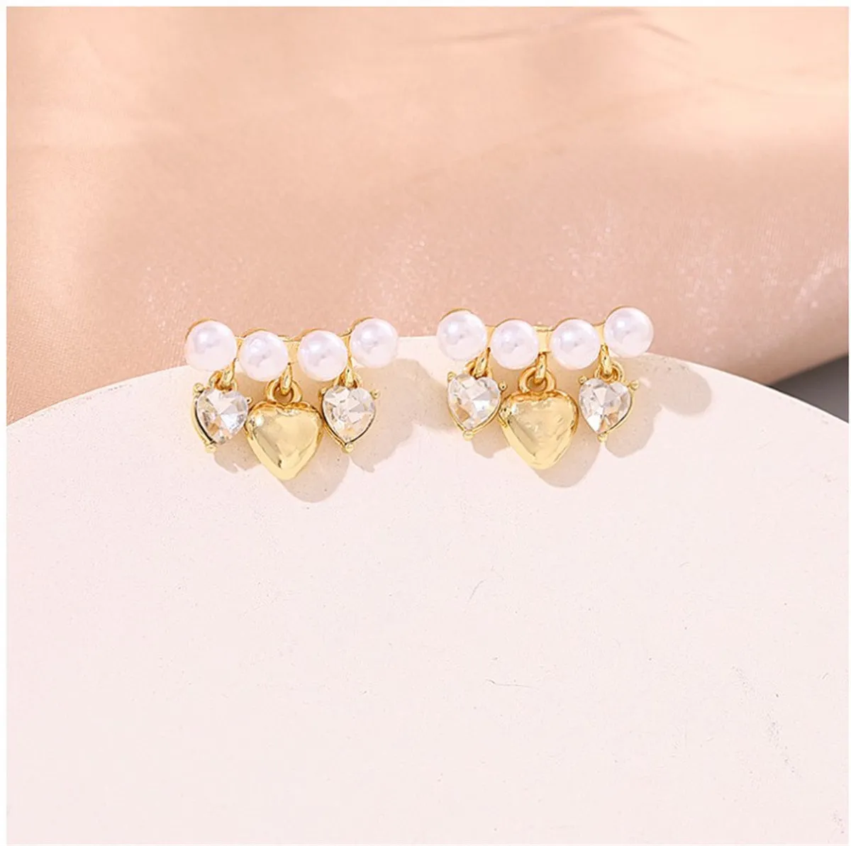 Cubic Zirconia & Pearl 18K Gold-Plated Heart Drop Earrings