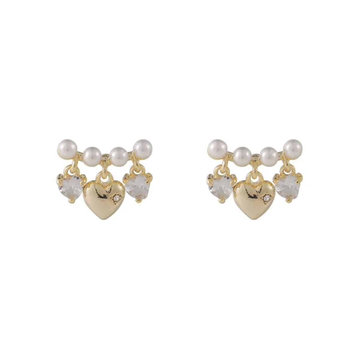 Cubic Zirconia & Pearl 18K Gold-Plated Heart Drop Earrings