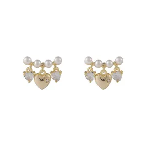 Cubic Zirconia & Pearl 18K Gold-Plated Heart Drop Earrings