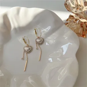 Cubic Zirconia & Pearl 18K Gold-Plated Heart Drop Earrings