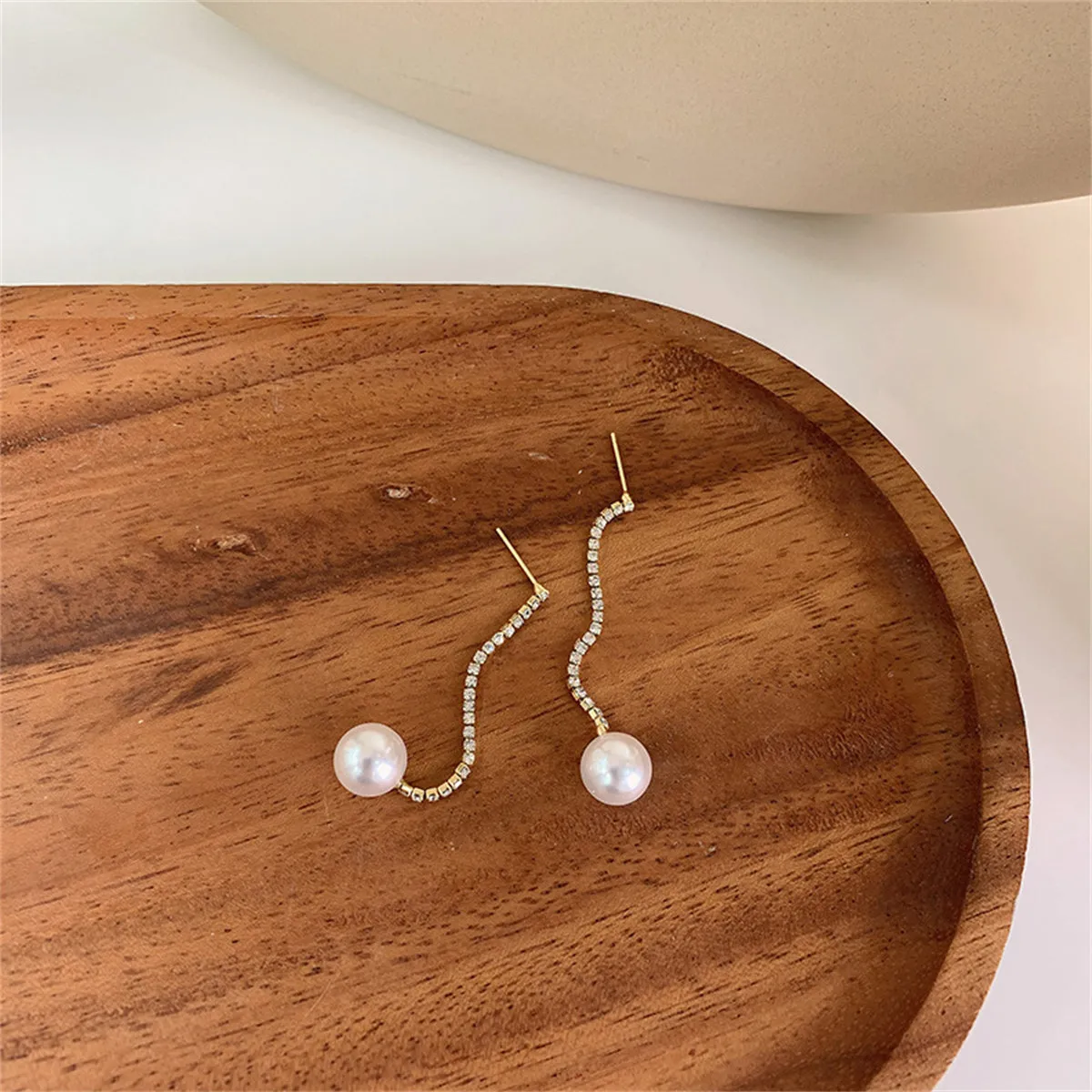 Cubic Zirconia & Pearl Linear Drop Earrings