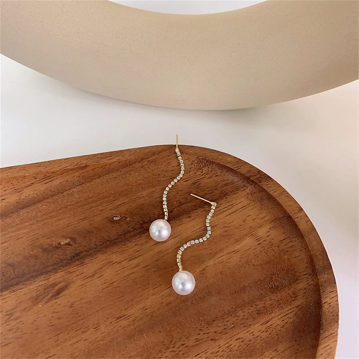 Cubic Zirconia & Pearl Linear Drop Earrings