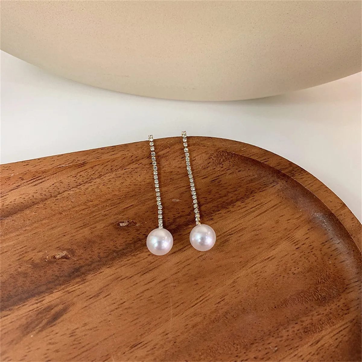 Cubic Zirconia & Pearl Linear Drop Earrings