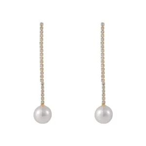 Cubic Zirconia & Pearl Linear Drop Earrings