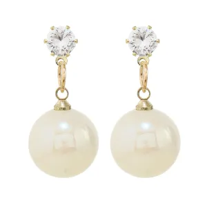 Cubic Zirconia & Pearl Round Drop Earrings