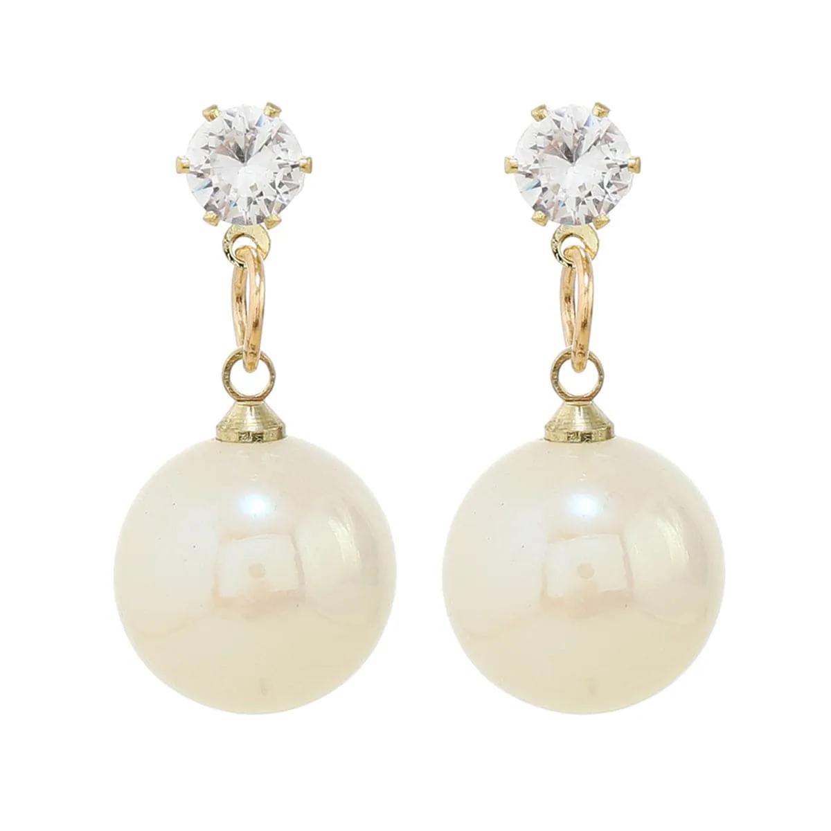 Cubic Zirconia & Pearl Round Drop Earrings