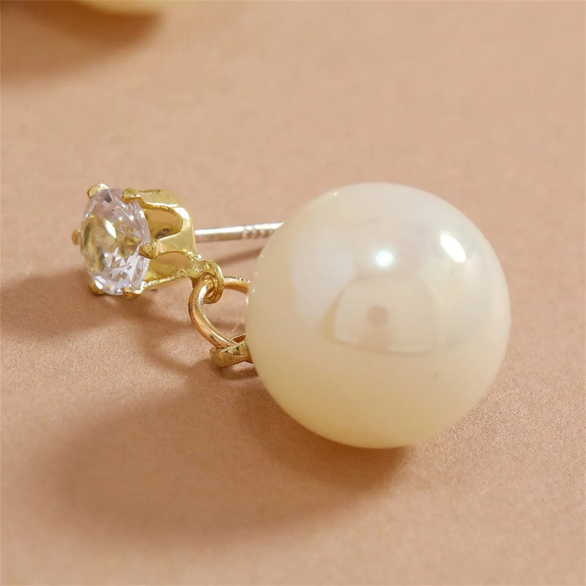 Cubic Zirconia & Pearl Round Drop Earrings