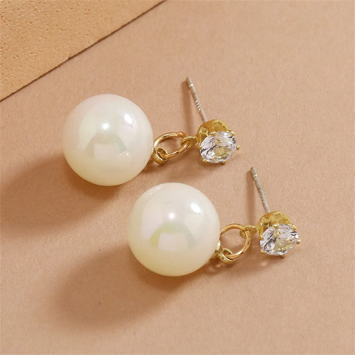 Cubic Zirconia & Pearl Round Drop Earrings