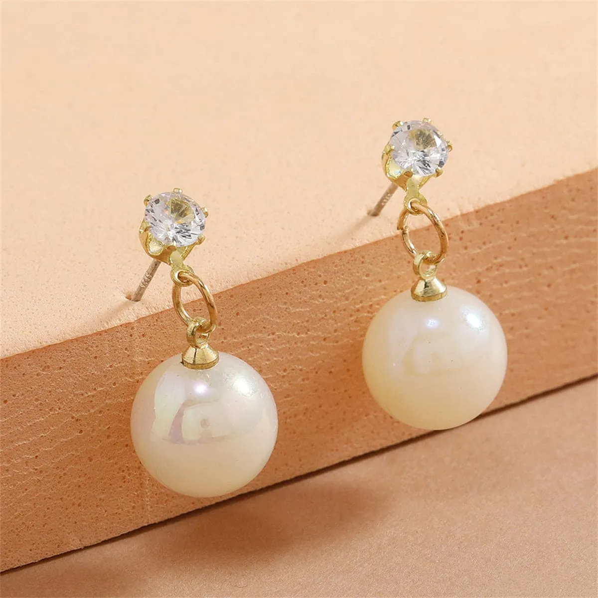 Cubic Zirconia & Pearl Round Drop Earrings