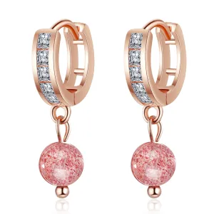 Cubic Zirconia & Pink Crystal Huggie Drop Earrings
