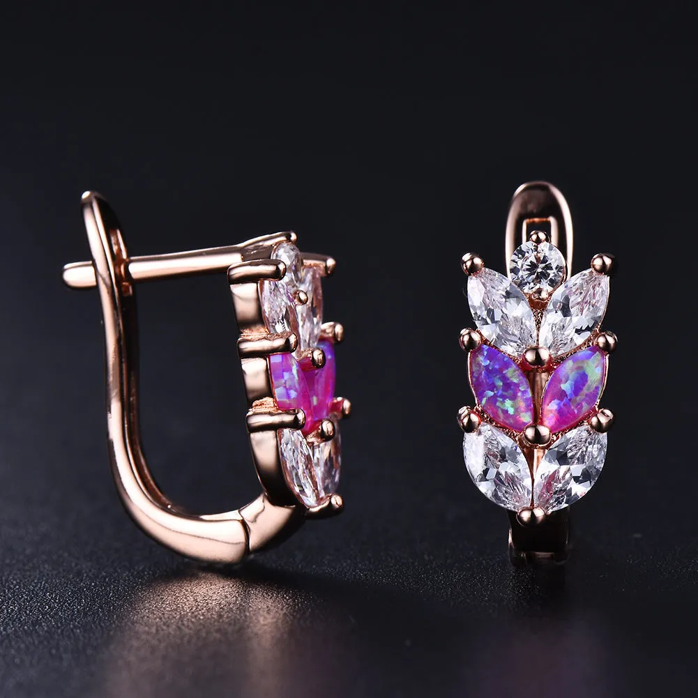 Cubic Zirconia & Purple Opal Leverback Earrings