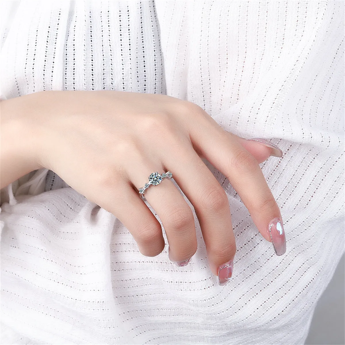 Cubic Zirconia & Silver-Plated Five-Stone Adjustable Cocktail Ring