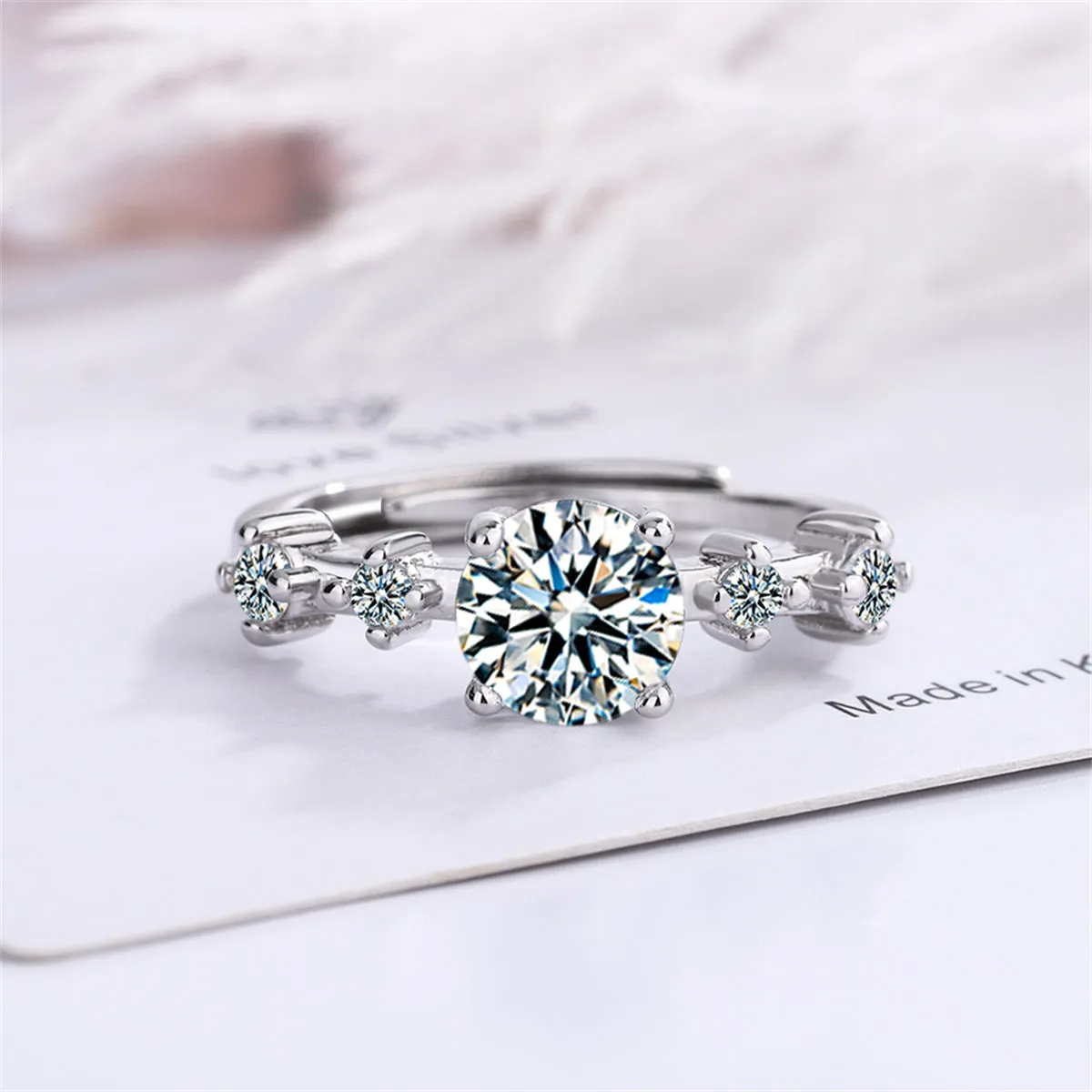 Cubic Zirconia & Silver-Plated Five-Stone Adjustable Cocktail Ring