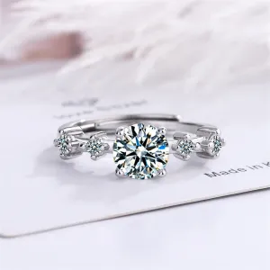 Cubic Zirconia & Silver-Plated Five-Stone Adjustable Cocktail Ring