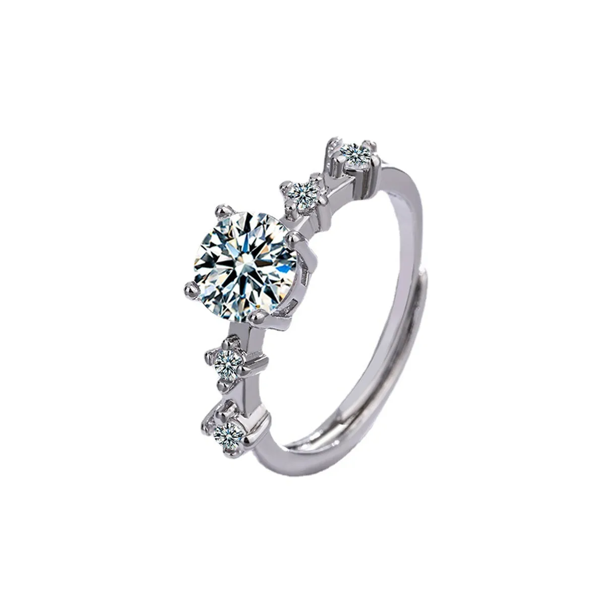 Cubic Zirconia & Silver-Plated Five-Stone Adjustable Cocktail Ring