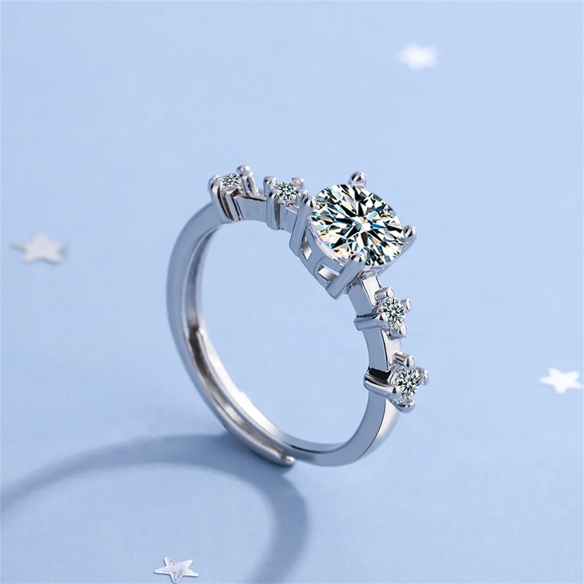 Cubic Zirconia & Silver-Plated Five-Stone Adjustable Cocktail Ring
