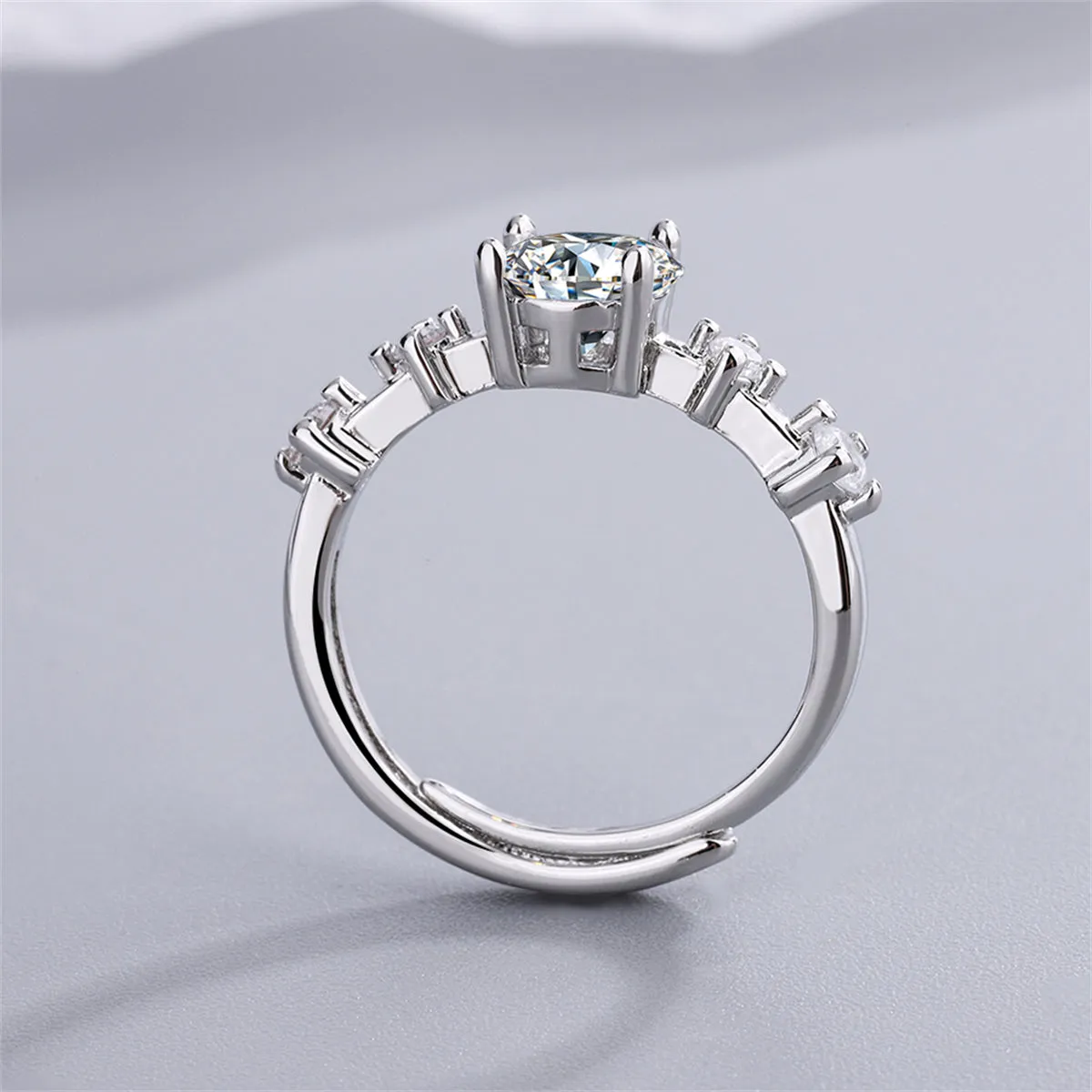 Cubic Zirconia & Silver-Plated Five-Stone Adjustable Cocktail Ring