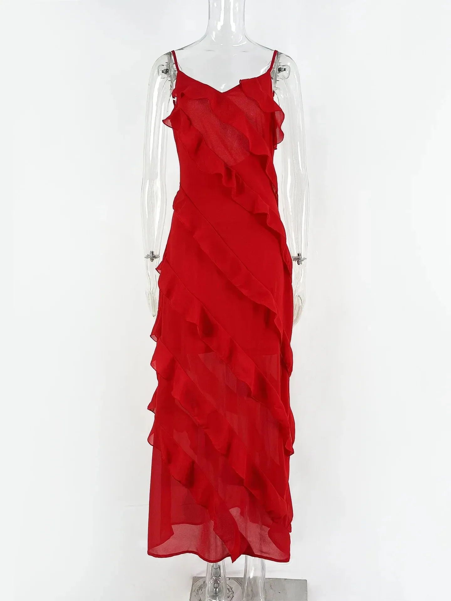 Cunegunda® | Red Chiffon Slip Dresses For Women
