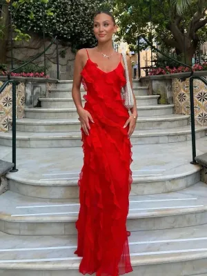 Cunegunda® | Red Chiffon Slip Dresses For Women