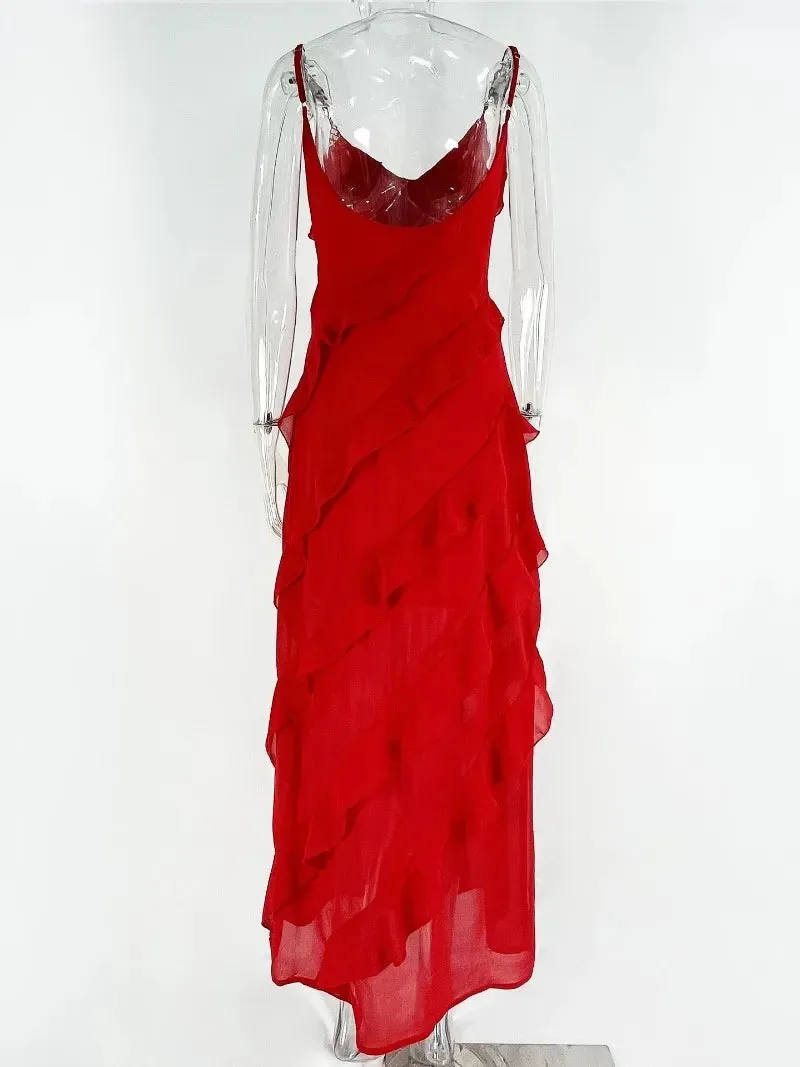 Cunegunda® | Red Chiffon Slip Dresses For Women
