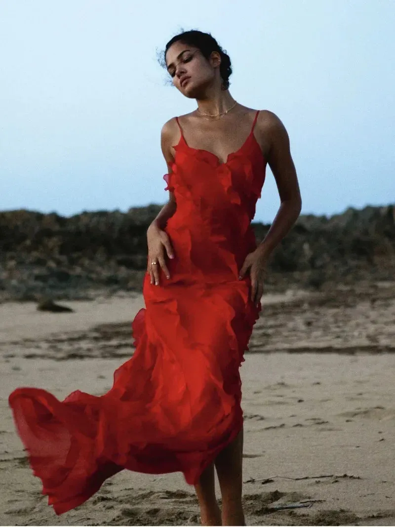 Cunegunda® | Red Chiffon Slip Dresses For Women
