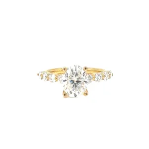 Custom Design Jewelry Engangment 2.3ct Oval Main Lab-Created Moissanite Ladies 14k Gold Ring