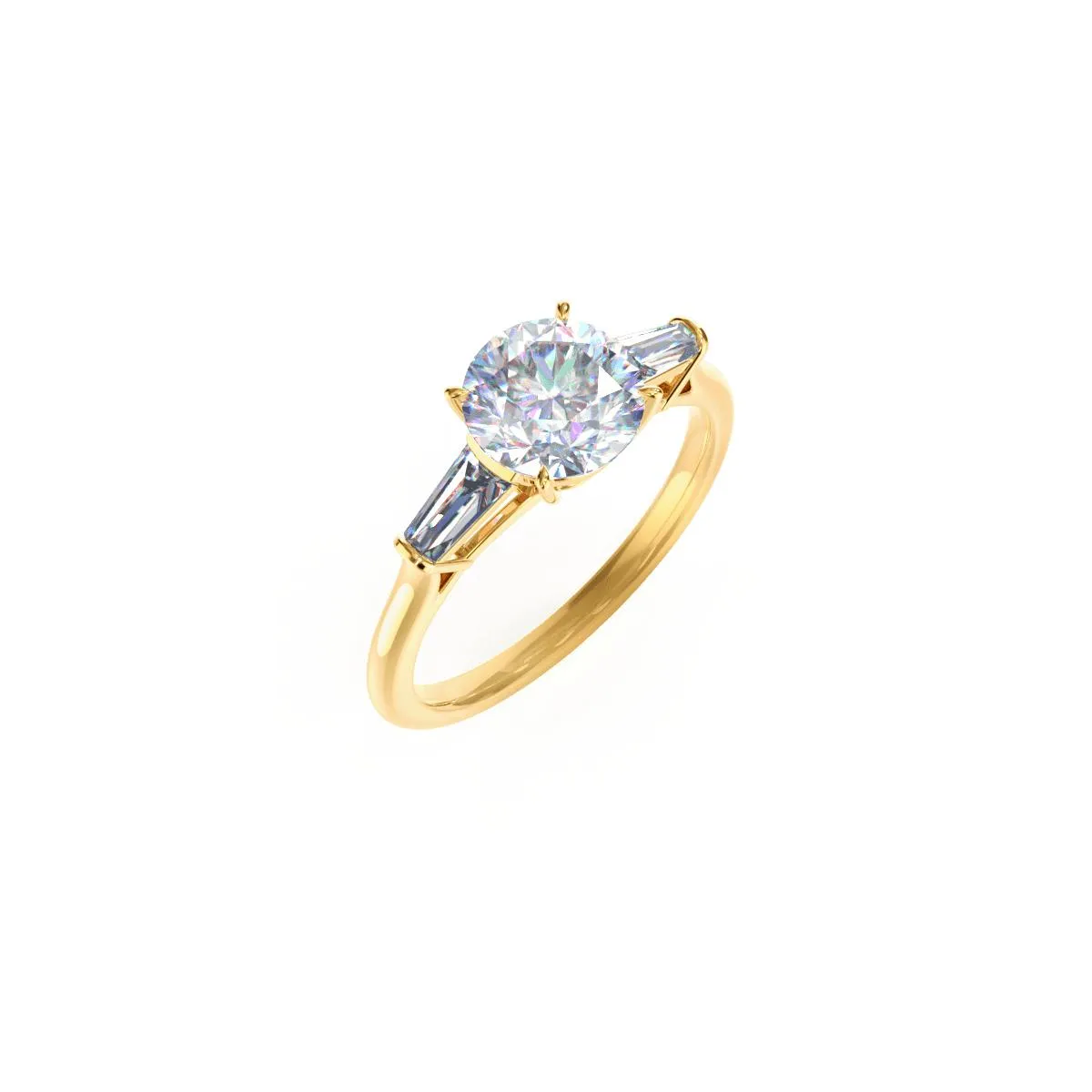 Custom Round Brilliant with Tapered Baguette Diamond Ring