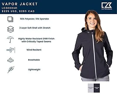 Cutter & Buck Women's Vapor Water Repellent Stretch Full Zip Rain Jacket