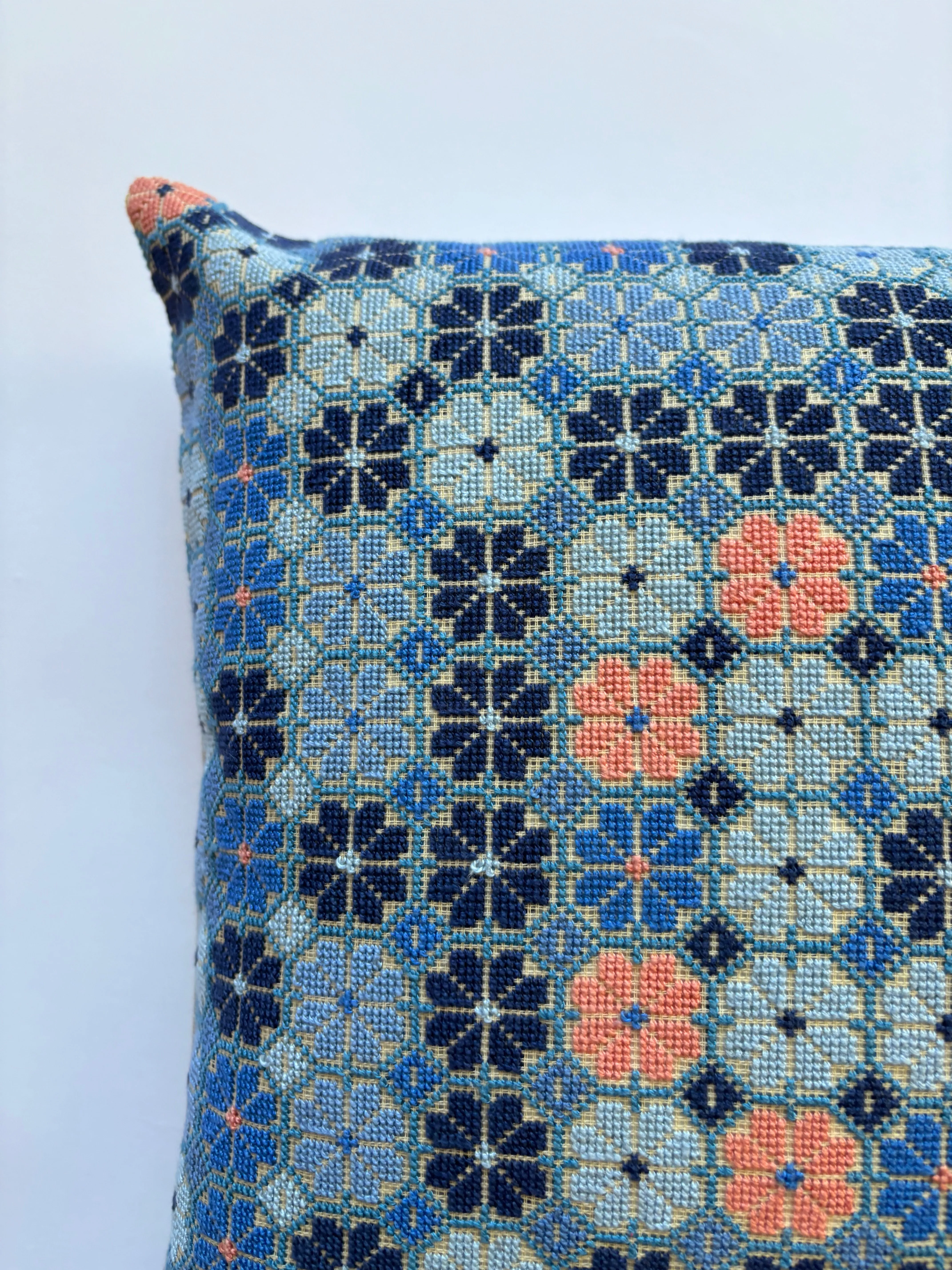 Damask Rose - Indigo & Peach