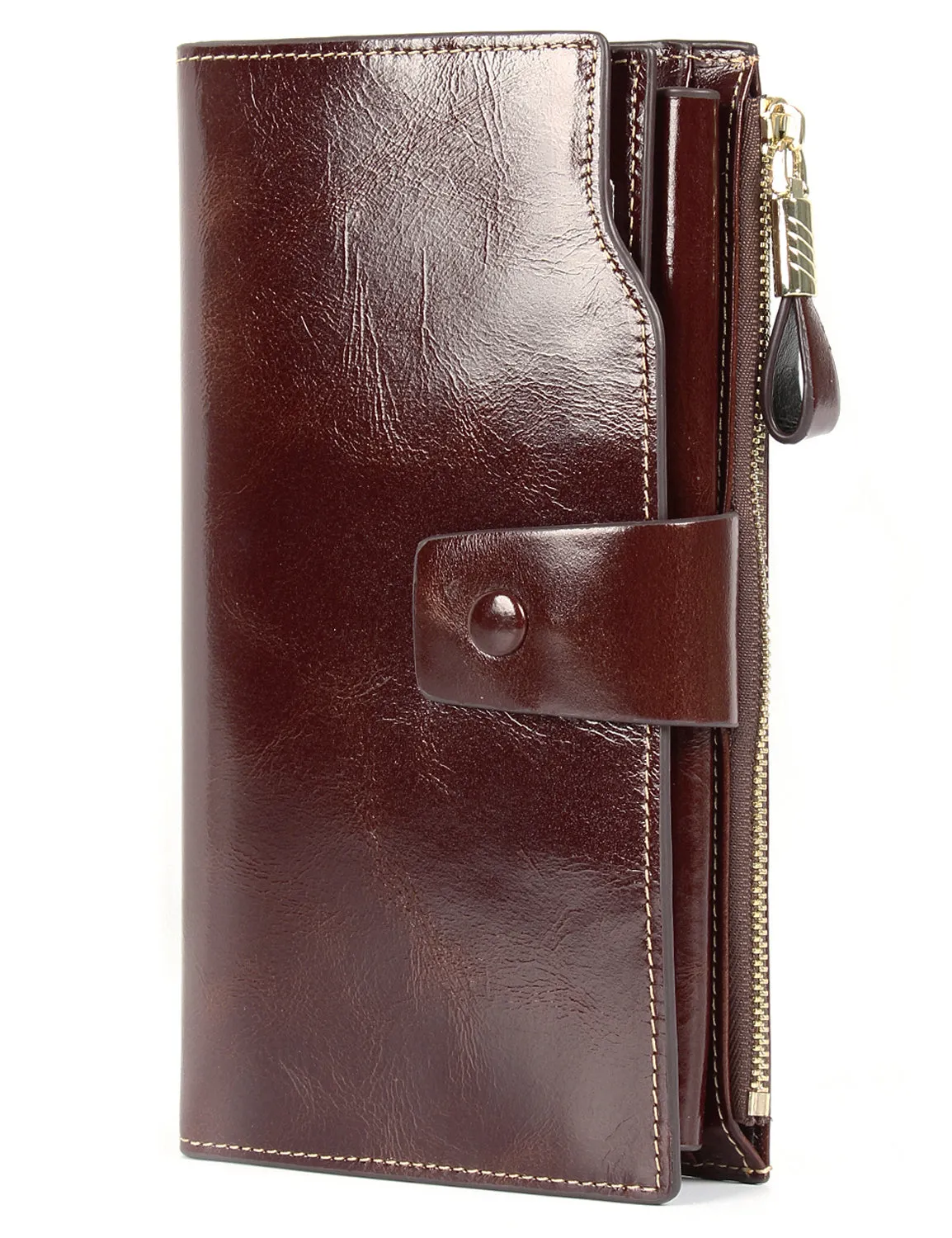 Demon&Hunter Women's RFID Blocking Large Capacity Luxury Wax Genuine Leather Purse Wallet DZA2083 UPC:645080842920