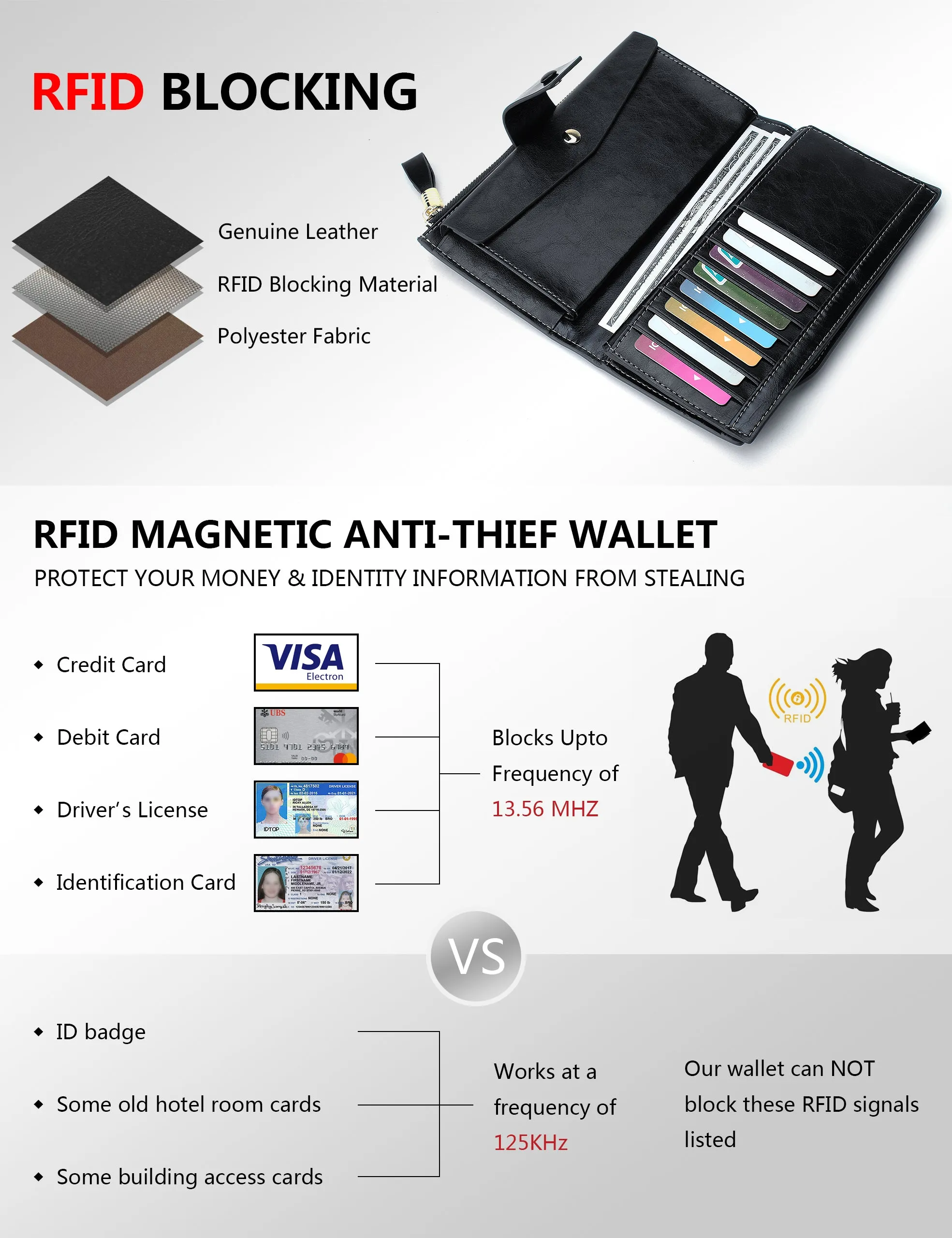 Demon&Hunter Women's RFID Blocking Large Capacity Luxury Wax Genuine Leather Purse Wallet DZA2083 UPC:645080842920