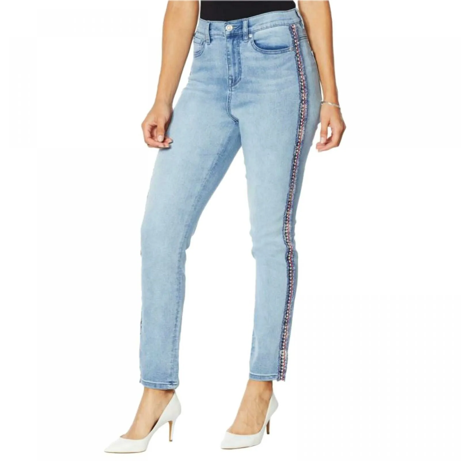 DG2 by Diane Gilman Women's Classic Stretch Boucle Stripe Skinny Jeans