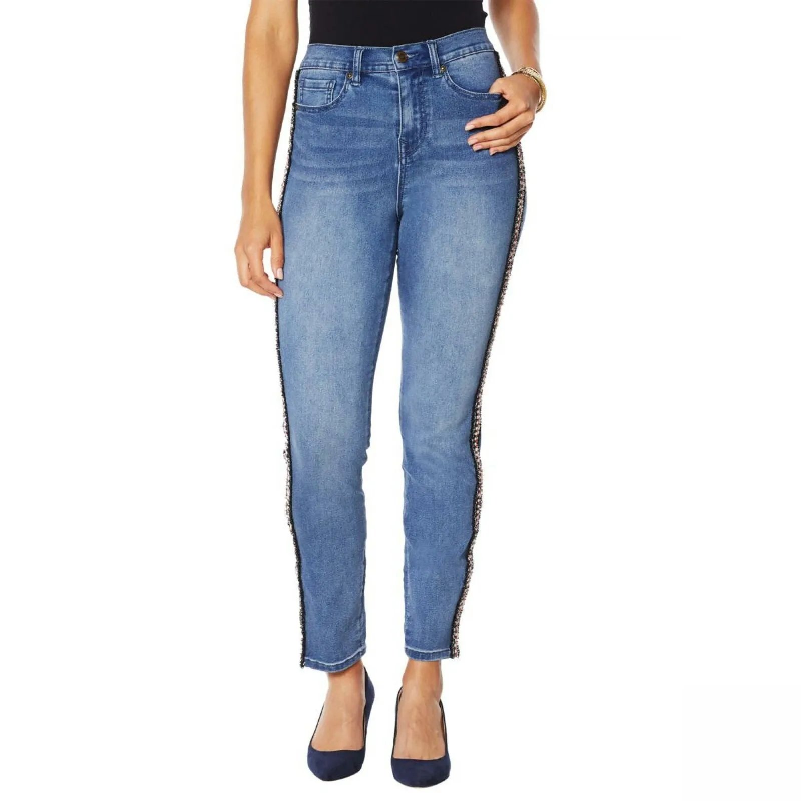DG2 By Diane Gilman Women's Petite Side Stripe Skinny Jeans