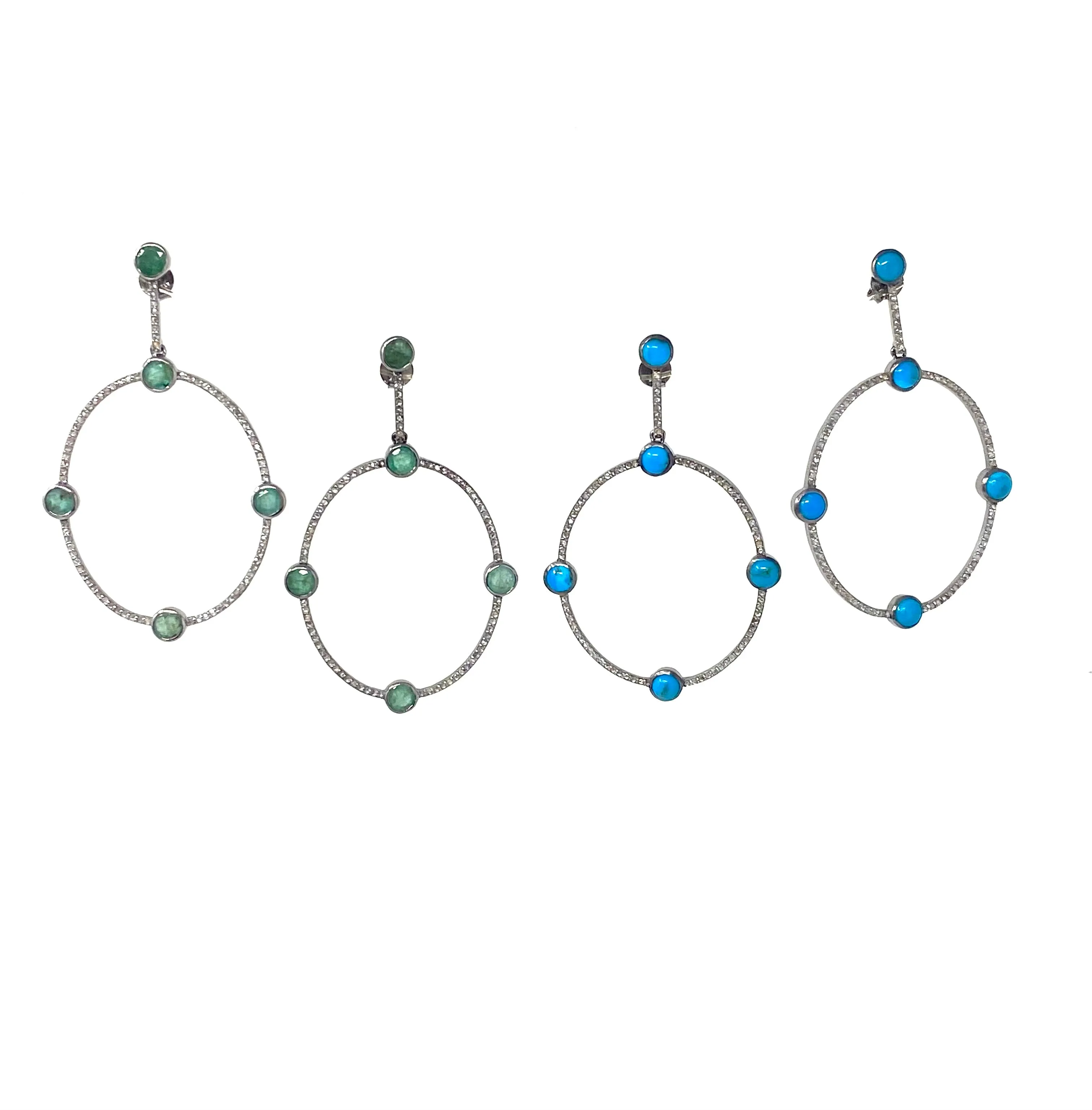 Diamond Encrusted Hoop Earrings with Emerald Stones