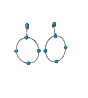 Diamond Encrusted Hoop Earrings with Turquoise Stones